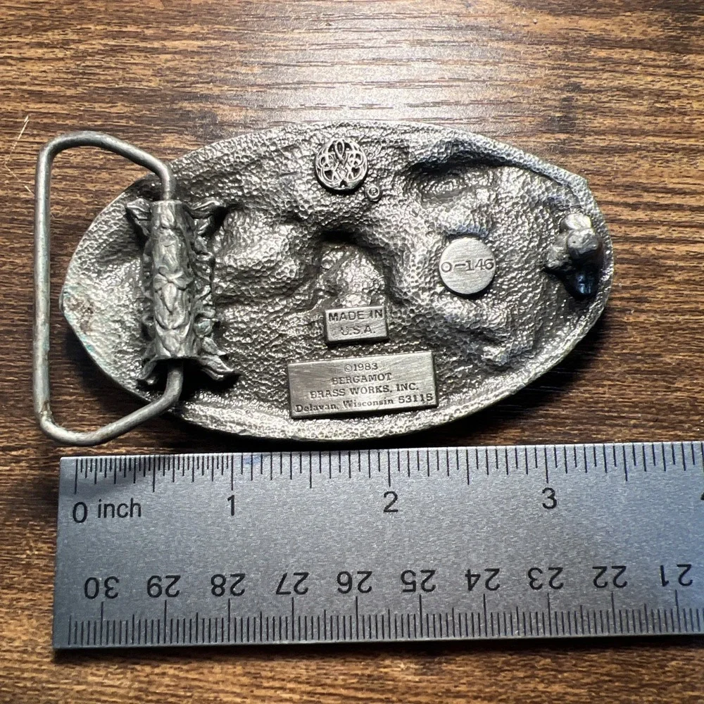 Vintage Bergamot Brassworks Belt Buckle Eagle W/Arrows Silver/Teal 0-146 USA1983